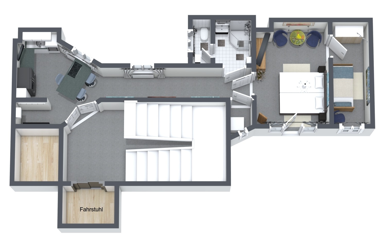Grundriss SmartLuxusOase Meißen – 50 m² Ferienwohnung mit Schlafbereich, Küche, Bad und Fahrstuhlzugang in der Meißener Altstadt
